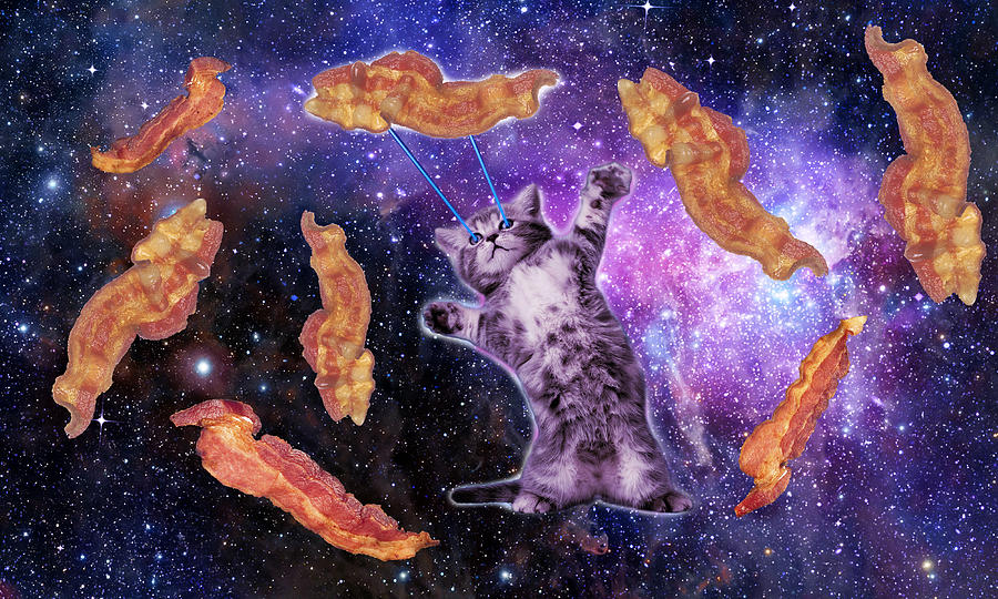 Cat Digital Art - Cat Frying Bacon With Eye Laser                                                   by Johnnie Art