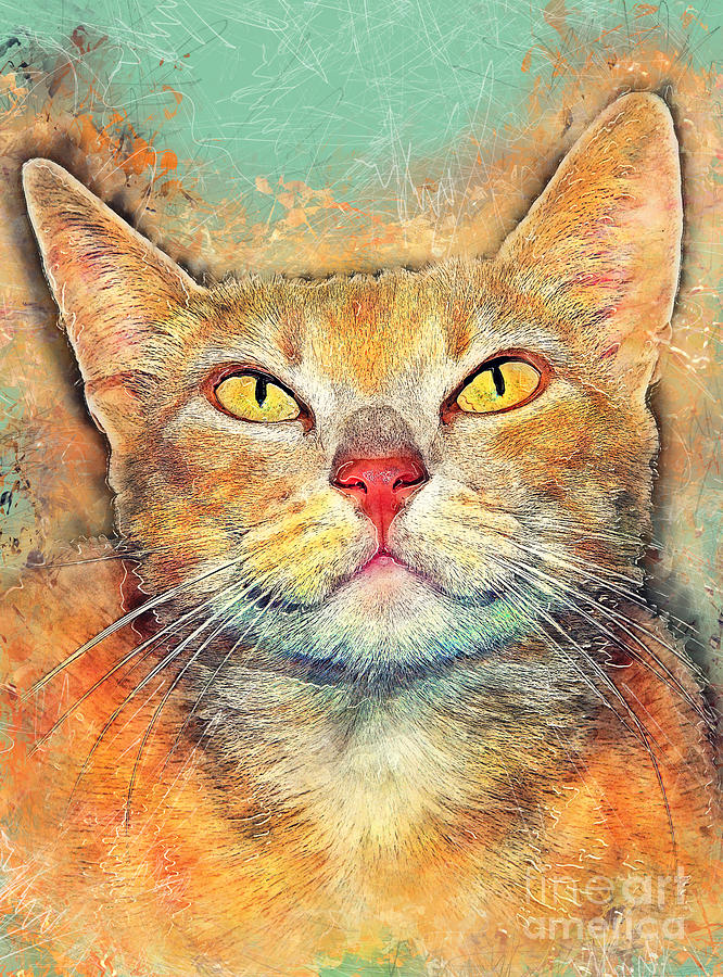 Cat Ginger Painting by Justyna Jaszke JBJart