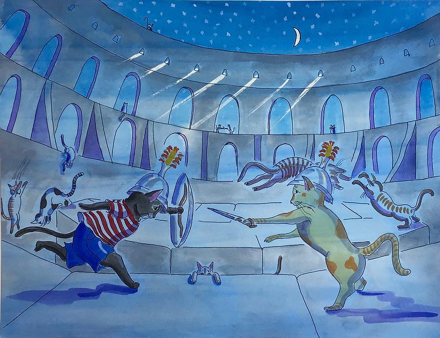 Cat Painting - Cat Gladiators by Roxana Lehmann-Haupt