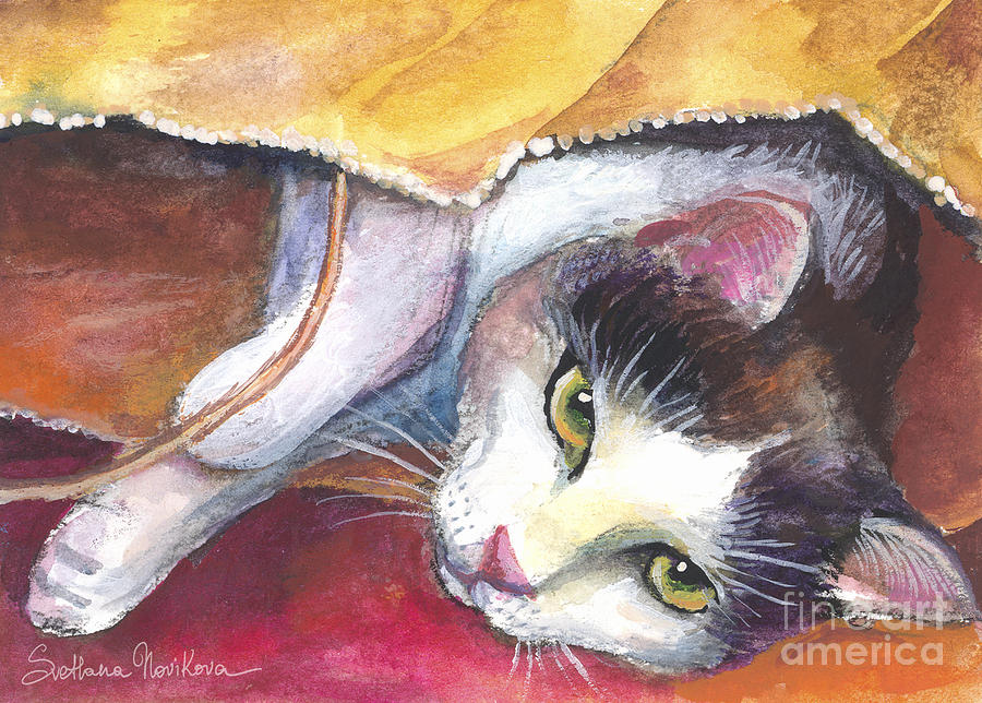 Cat in a bag painting Painting by Svetlana Novikova