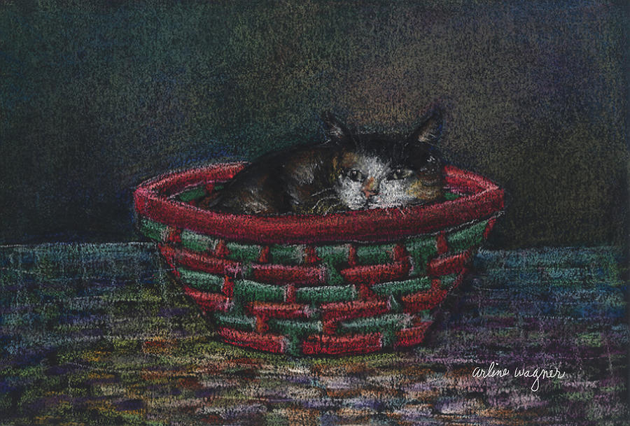 Cat In A Basket Pastel by Arline Wagner