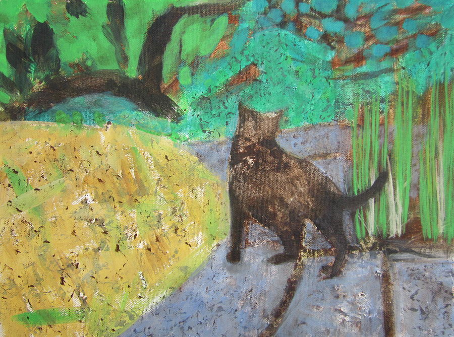 Cat in a Garden Painting by Kazumi Whitemoon