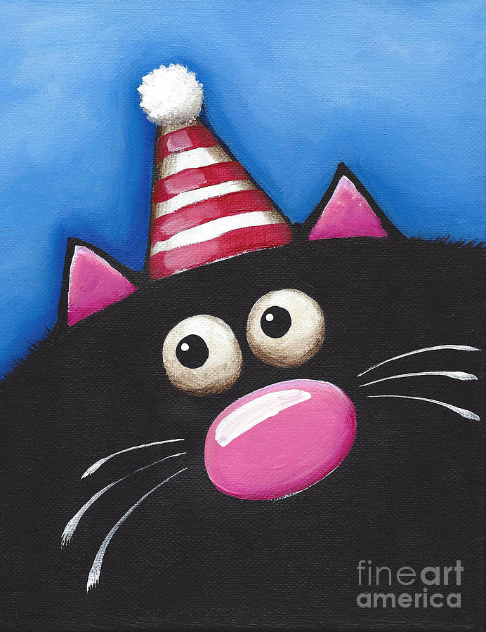 Cat in a party hat Painting by Lucia Stewart