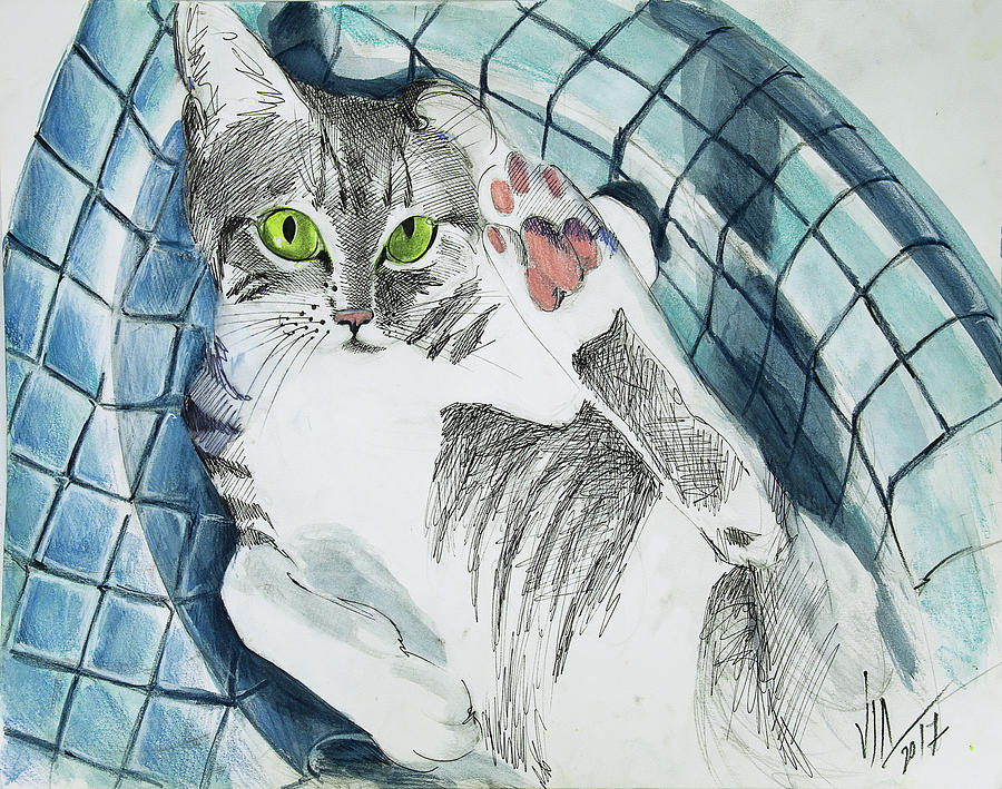 Cat In A Turkish Sink  Painting by Vali Irina Ciobanu