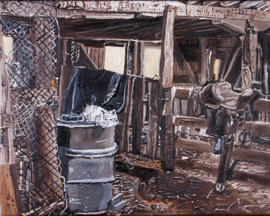 Cat in Barn Painting by David Martin