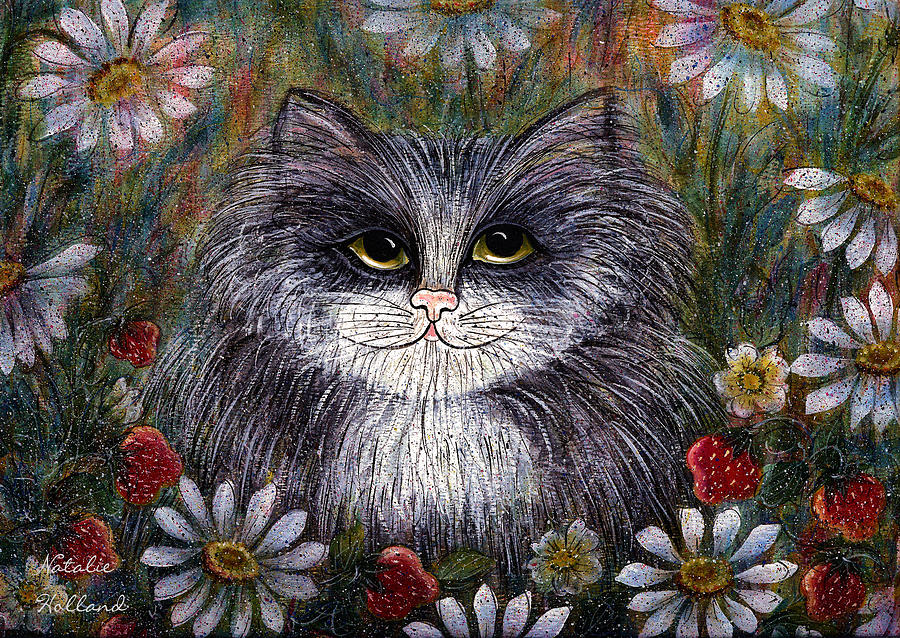 Cat In Garden Painting by Natalie Holland