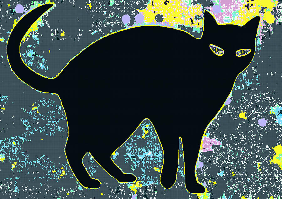 Abstract Digital Art - Cat in Night Garden by Joy McKenzie