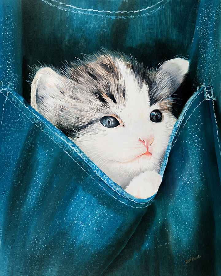 Cat Painting - Cat In Pocket by Paul Cubeta