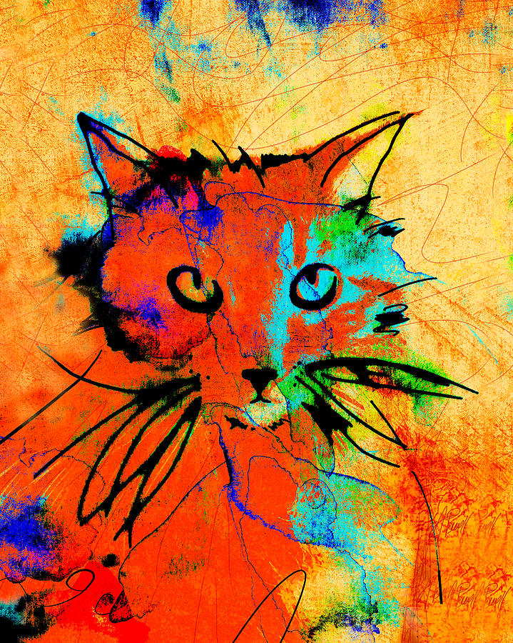 Cat In Red And Yellow Painting by Ann Powell