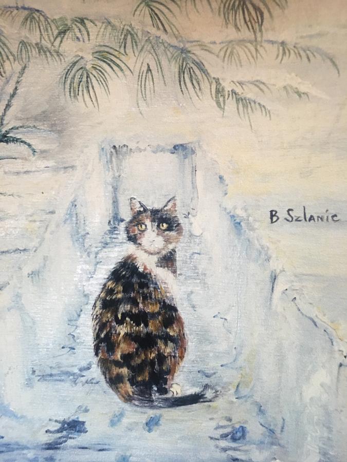 Cat in snow Painting by Barbara Szlanic