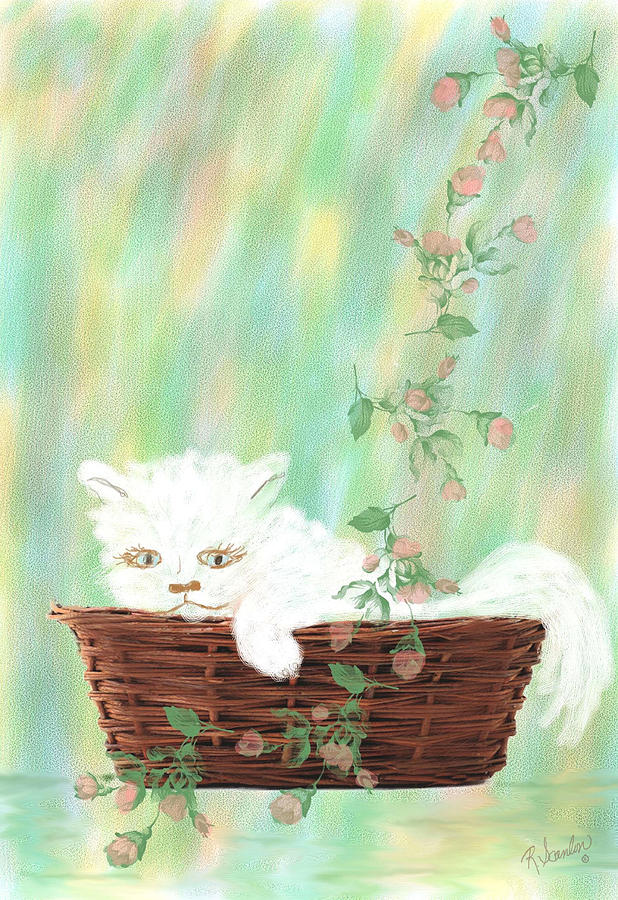 Rose Mixed Media - Cat in the Basket by Rosalie Scanlon