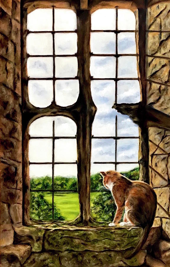 Cat in the Castle Window-Close Up Painting by Dr Pat Gehr