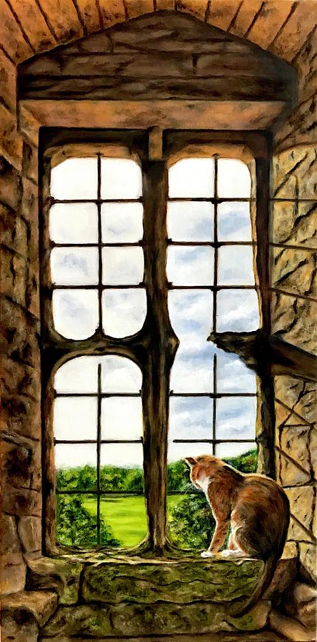 Cat in the Castle Window Painting by Dr Pat Gehr