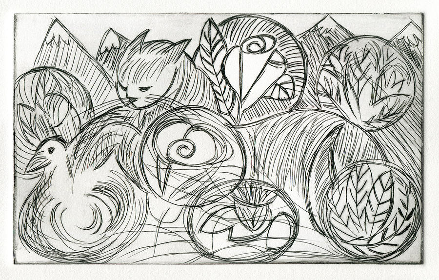 Cat in the Dreamtime Drawing by Sheryl Karas