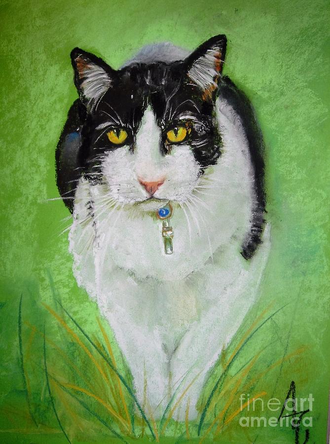 Cat in the Grass Pastel by Angela Cartner