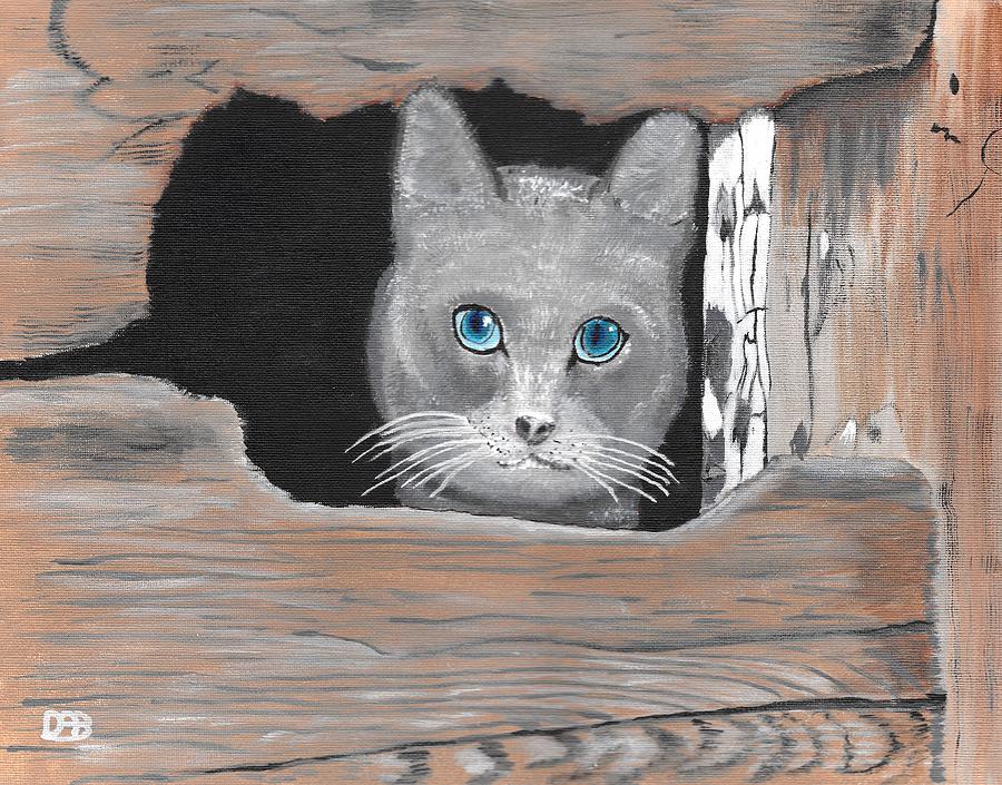 Cat in the hole Painting by David Bigelow