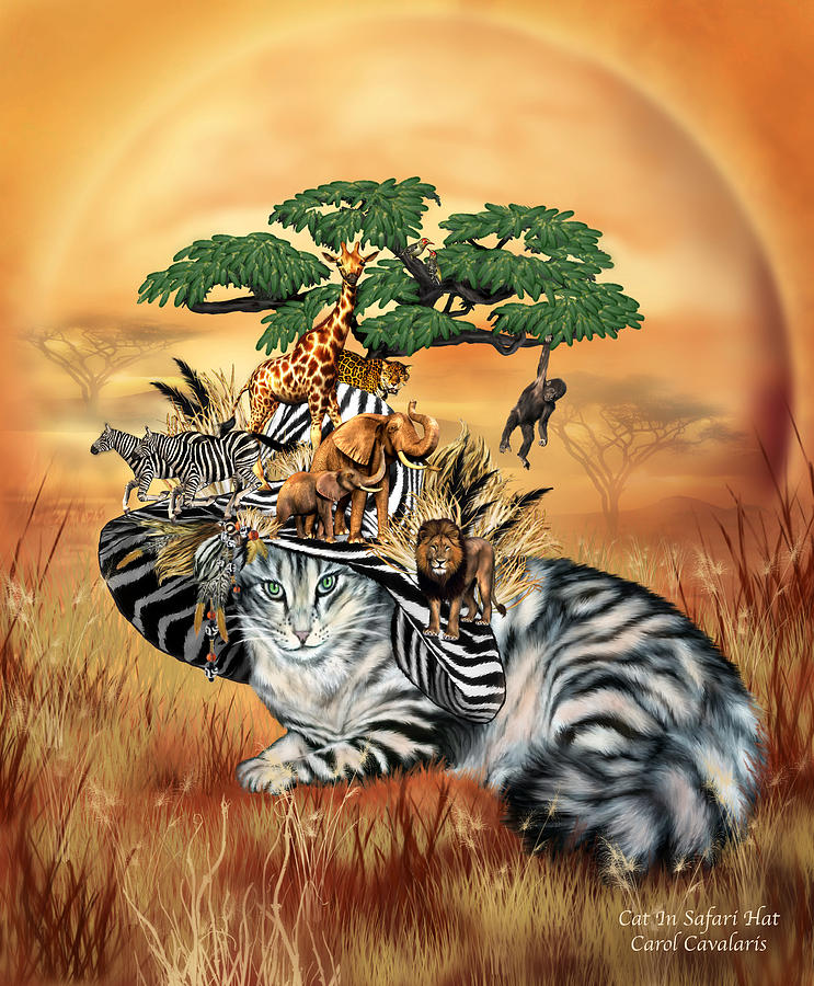 Cat In The Safari Hat Mixed Media by Carol Cavalaris