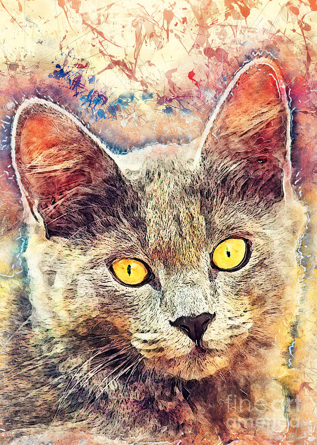 Cat Kiara Painting by Justyna Jaszke JBJart