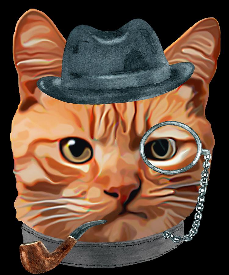 Cat Kitty Kitten In Clothes Pipe Monacle Gangster Hat Digital Art by