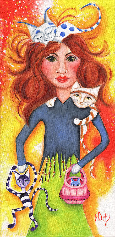 Cat Lady Painting by Deb Harvey