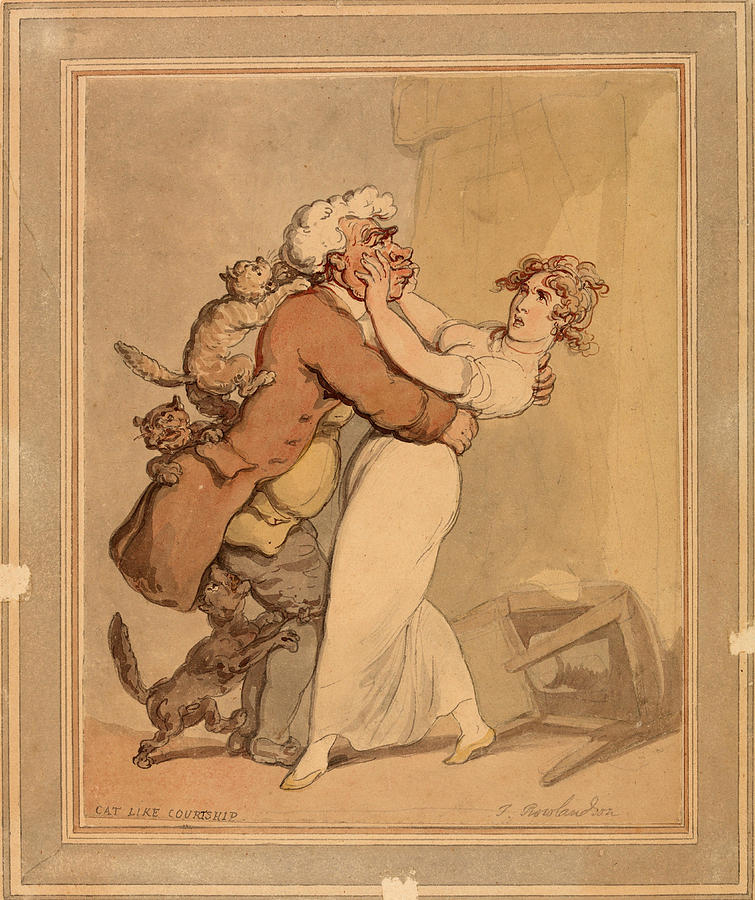 Cat Like Courtship Drawing by Thomas Rowlandson