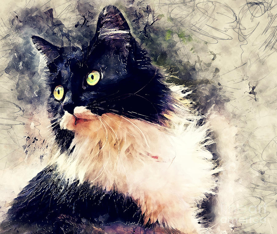 Cat Lola watercolor Painting by Justyna Jaszke JBJart