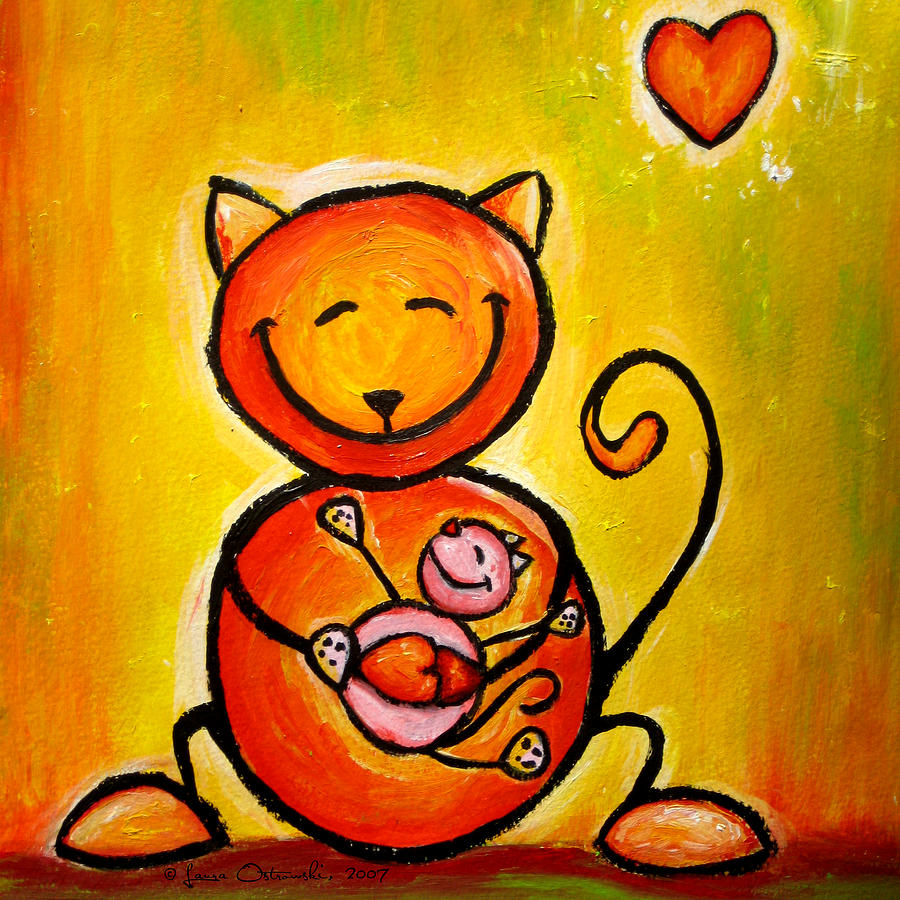 Cat Loves Kitty Painting by Laura Ostrowski