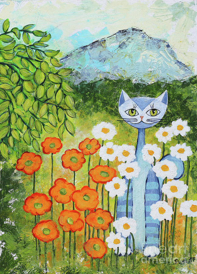 Cat Loves Nature Painting by Jutta Maria Pusl