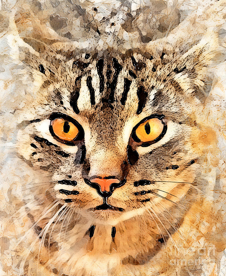 Cat Max watercolor art Painting by Justyna Jaszke JBJart