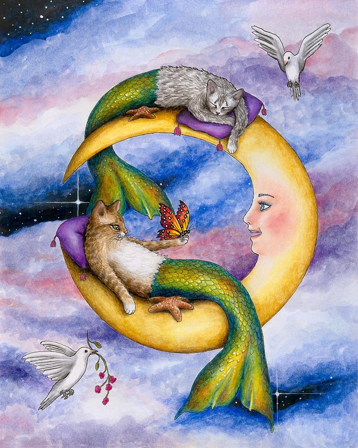 Fantasy Painting - Cat Mermaid 29 by Lucie Dumas