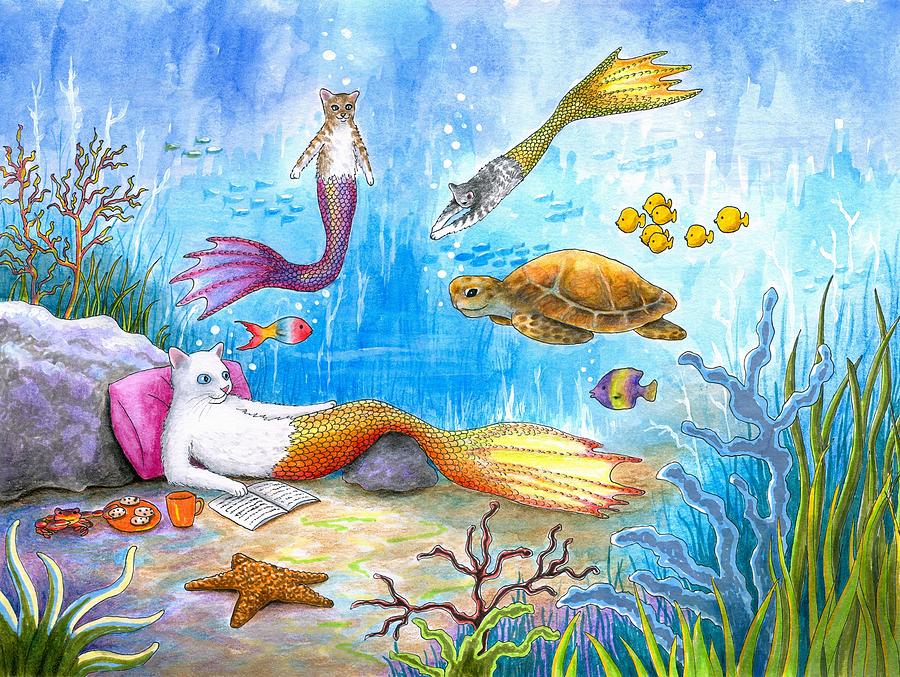 Cat Mermaid 31 Painting by Lucie Dumas