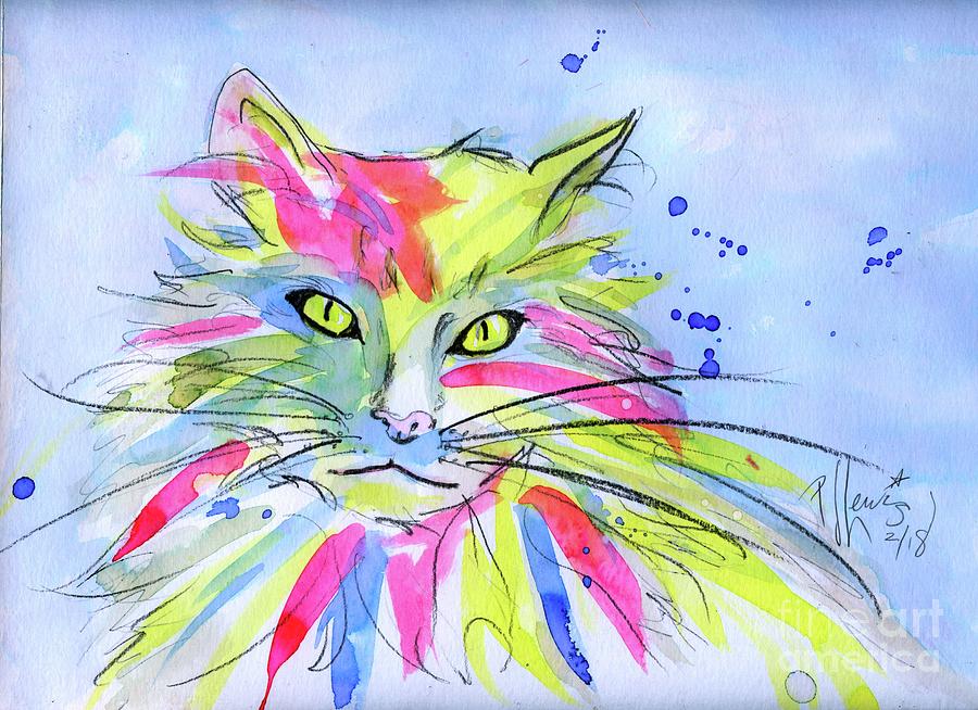Cat Of Many Colors Painting by PJ Lewis