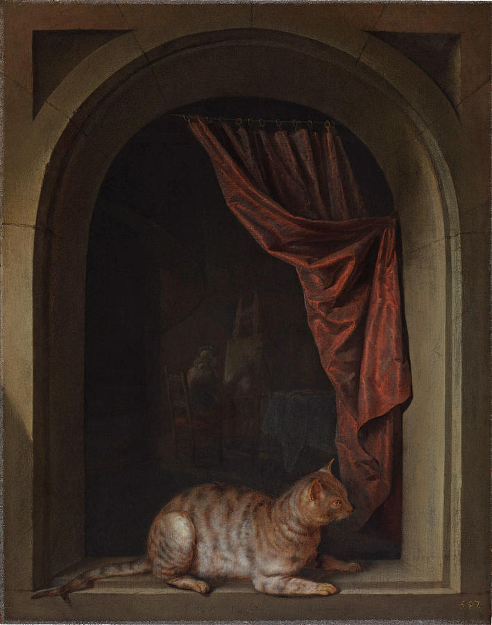 Cat on a Balustrade Painting by Gerrit Dou