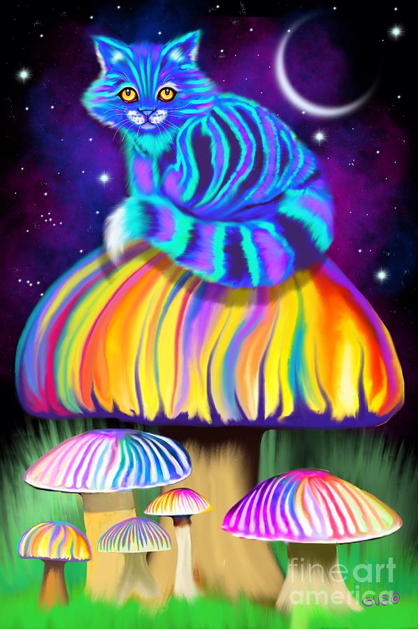 Cat on a Mushroom Digital Art by Nick Gustafson