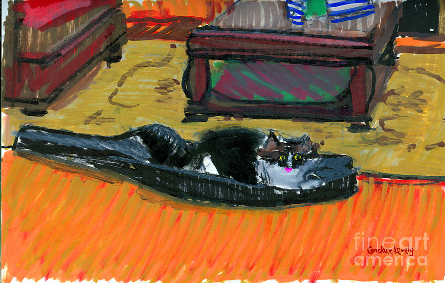 Cat on Guitar Case Painting by Candace Lovely