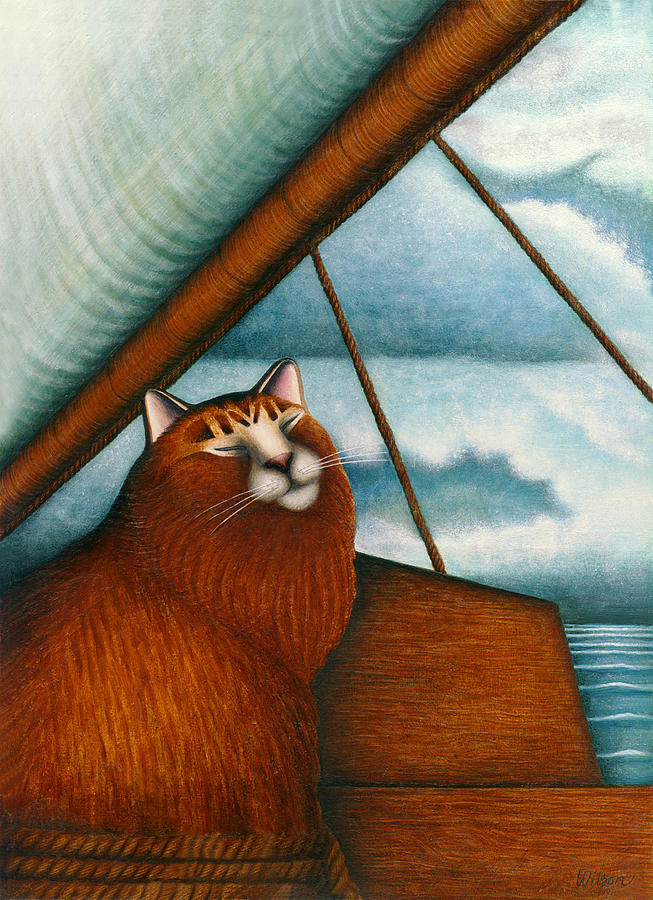 Boat Painting - Cat on Sailboat by Carol Wilson