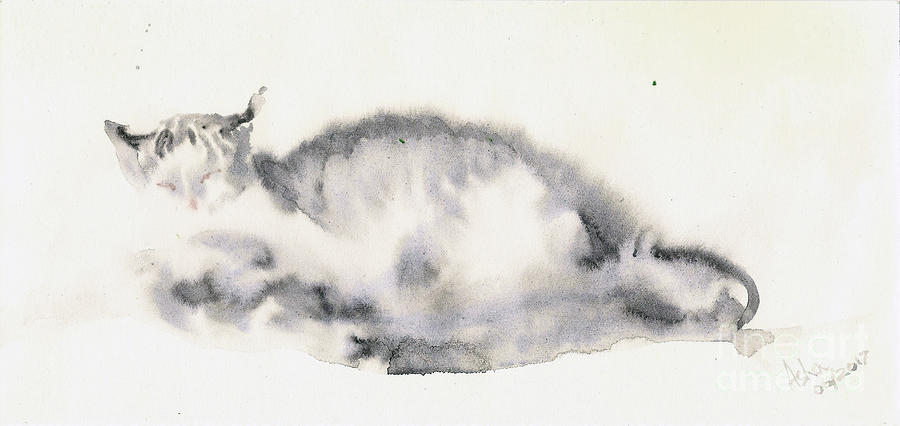 Cat on the bed Painting by Asha Sudhaker Shenoy