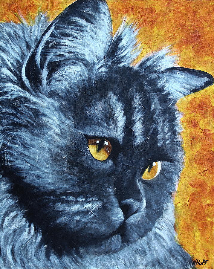 Abstract Painting - Cat portrait in acrylic #1 by Natalia Huff