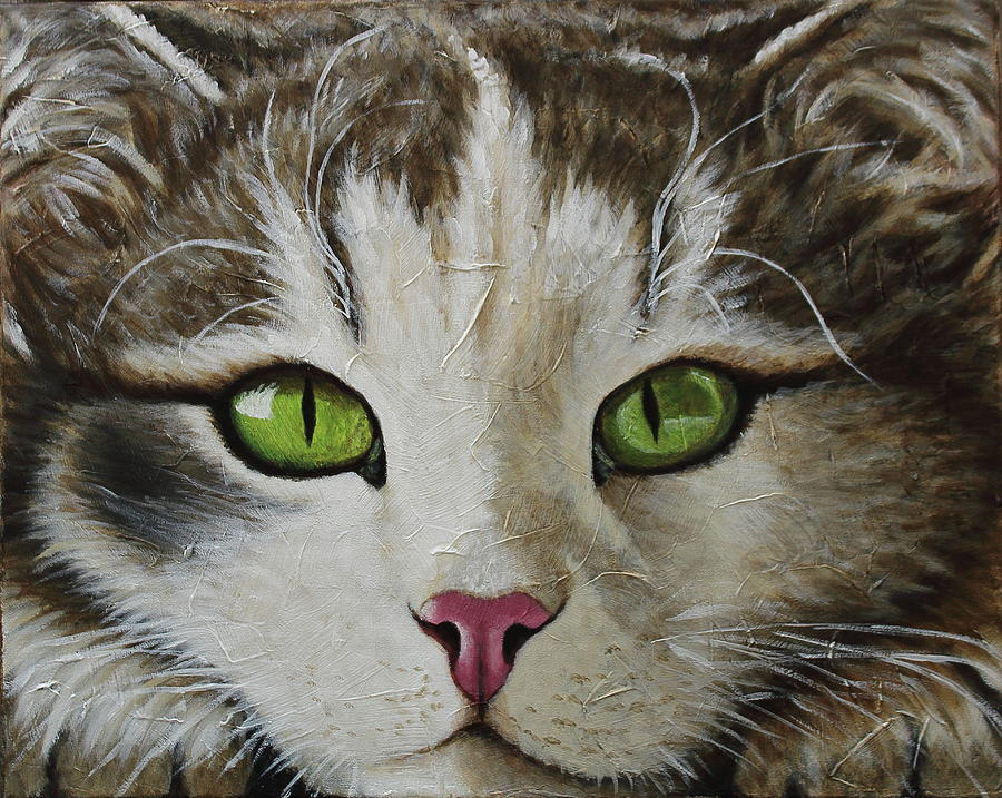 Cat Painting - Cat portrait in acrylic #2 by Natalia Huff
