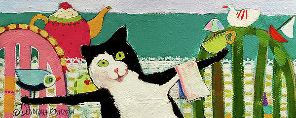 Cat Serving Up Smiles Painting by Deborah Burow