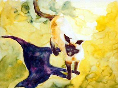 Cat Abstract Painting - Cat Shadows by Helen Hickey