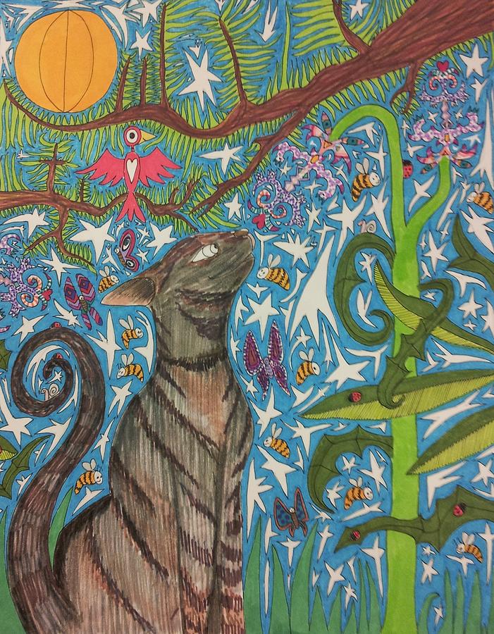 Plants Drawing - Cat smelling a flower 6 by William Douglas