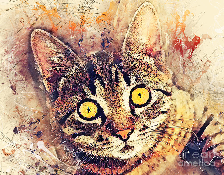 Cat Tigger Watercolor Art Painting