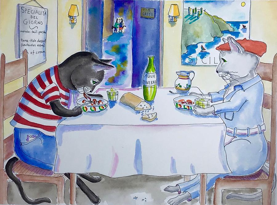 Cat Painting - Cat Trattoria by Roxana Lehmann-Haupt