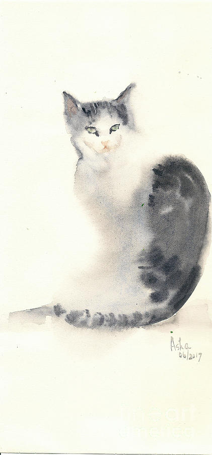 Cat turning back Painting by Asha Sudhaker Shenoy