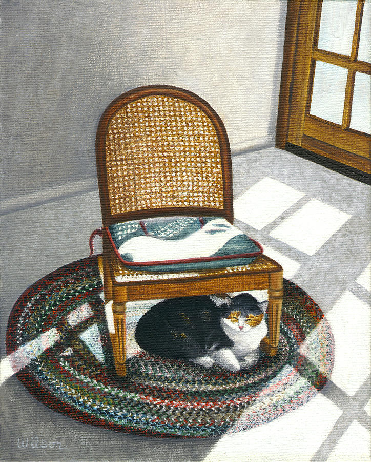 Cat Painting - Cat under Rocking Chair by Carol Wilson