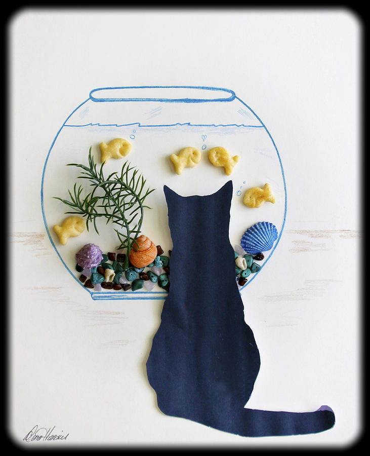 Black Cat and Goldfish Mixed Media by Diana Haronis