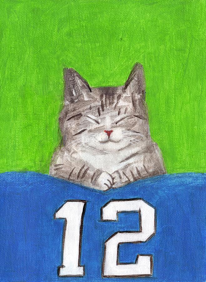 Cat with 12s Flag Painting by Kazumi Whitemoon