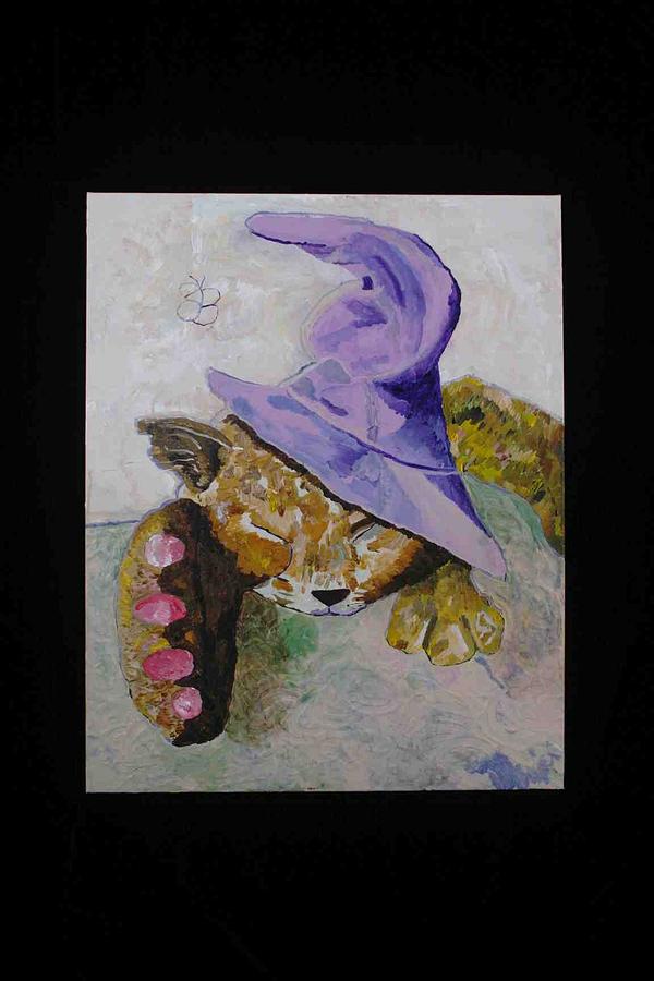 Cat with a Magicians Hat Painting by AJ Brown