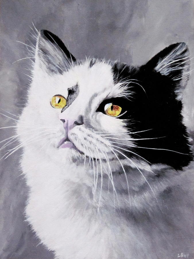 Black And White Painting - Cat with golden eyes by Lillian  Bell
